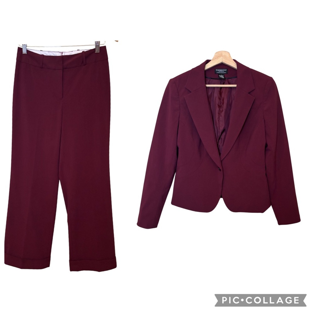 Worthington Women's Maroon Pantsuit Blazer & Trousers